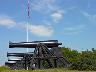 Image showing Old military defence cannons