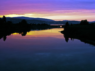 Image showing Bergen river in sunset
