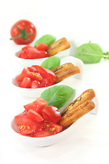 Image showing Grissini with Tomato and Basil