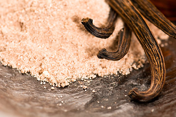 Image showing Vanilla With Bottle Of Essential Oil And Powder- Beauty Treatmen