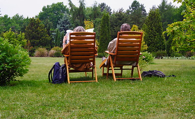 Image showing benches in a beautiful park