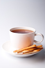 Image showing cup of tea and cookies