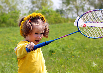 Image showing little girl playing badminton