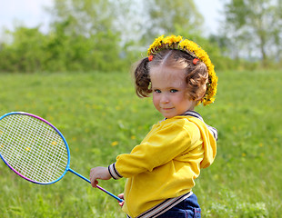 Image showing little girl playing badminton