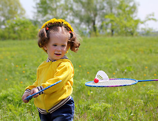 Image showing little girl playing badminton