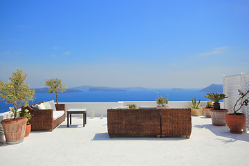 Image showing Sunbeds on Santorini