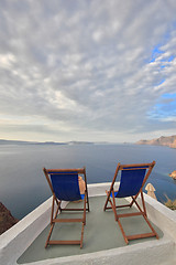 Image showing Sunbeds on Santorini