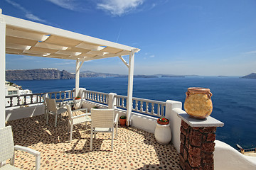 Image showing Sunbeds on Santorini