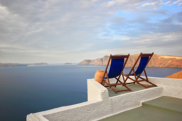 Image showing Sunbeds on Santorini