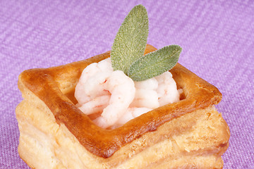 Image showing Vol-au-vent with shrimps and sage