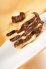 Image showing Chocolate cream and almond millefeuille