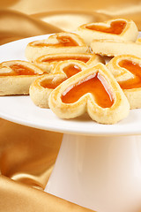 Image showing Heart shaped apricot jam cookies