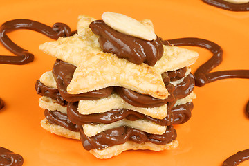 Image showing Chocolate cream and almond millefeuille