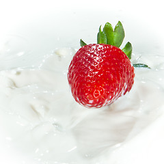 Image showing strawberry splashing into milk