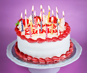 Image showing Birthday cake with lit candles