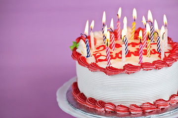 Image showing Birthday cake with lit candles