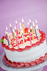 Image showing Birthday cake with lit candles