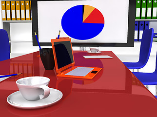 Image showing Conference room with desk and work equipment