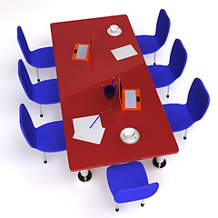 Image showing Conference room filled with desk and chairs