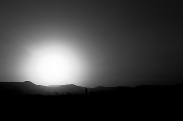 Image showing Dark photo of twilight with sunset in black and white