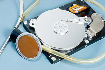 Image showing stethoscope with hdd on blue background