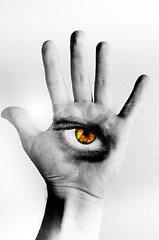 Image showing Hand with eye isolated on white background