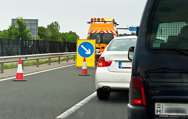 Image showing Traffic jam on highway with blockade