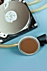 Image showing Computer hard drive and a stethoscope