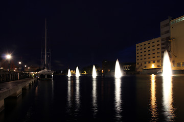 Image showing Night by the harbor.