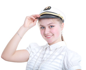 Image showing Beautiful girl in the captain's cap