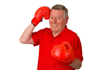 Image showing Male Senior with boxing gloves