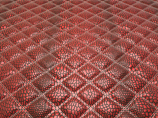 Image showing Red Alligator skin with stitched rectangles