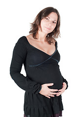 Image showing Portrait of pretty pregnant woman in black dress