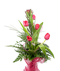 Image showing Bouquet of beautiful red tulips