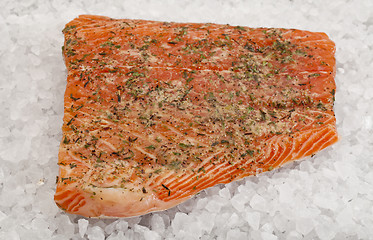 Image showing salmon on rock salt