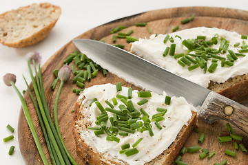 Image showing bread with cream cheese and chives