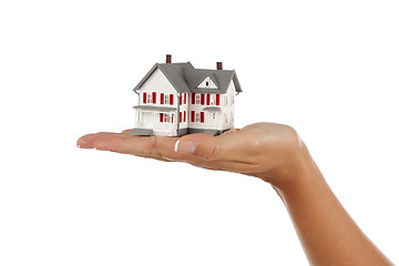 Image showing House in Female Hand on White