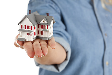 Image showing House in Female Hand on White