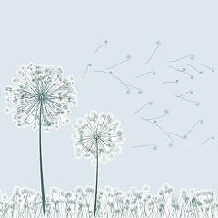 Image showing Vintage two dandelions in wind. EPS8