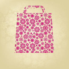 Image showing Pink Christmas Bag With Golden Snowflakes. EPS 8