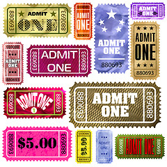 Image showing Set of vintage and modern ticket admit one. EPS 8