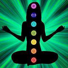 Image showing Woman silhouette with chakras on here body. EPS8