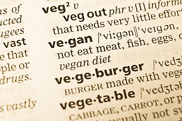 Image showing The word vegan in the old dictionary