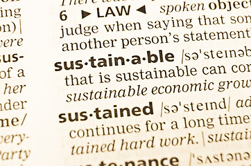 Image showing The word sustainable  in the old dictionary