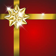 Image showing Christmas card - golden ribbon on red