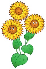 Image showing Three cute sunflowers