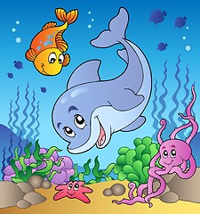 Image showing Various cute animals at sea bottom