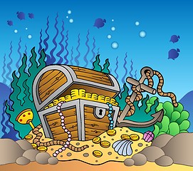 Image showing Sea bottom with old treasure chest