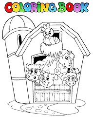 Image showing Coloring book with barn and animals