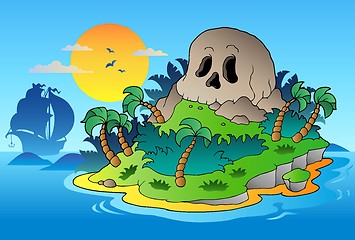 Image showing Pirate skull island with ship